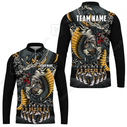 Custom Bowling Jersey Polo Shirt, Oriental Jade Dragon & Classic Clouds, Custom Bowling Jersey Team Shirt For Players With Name & Team Name