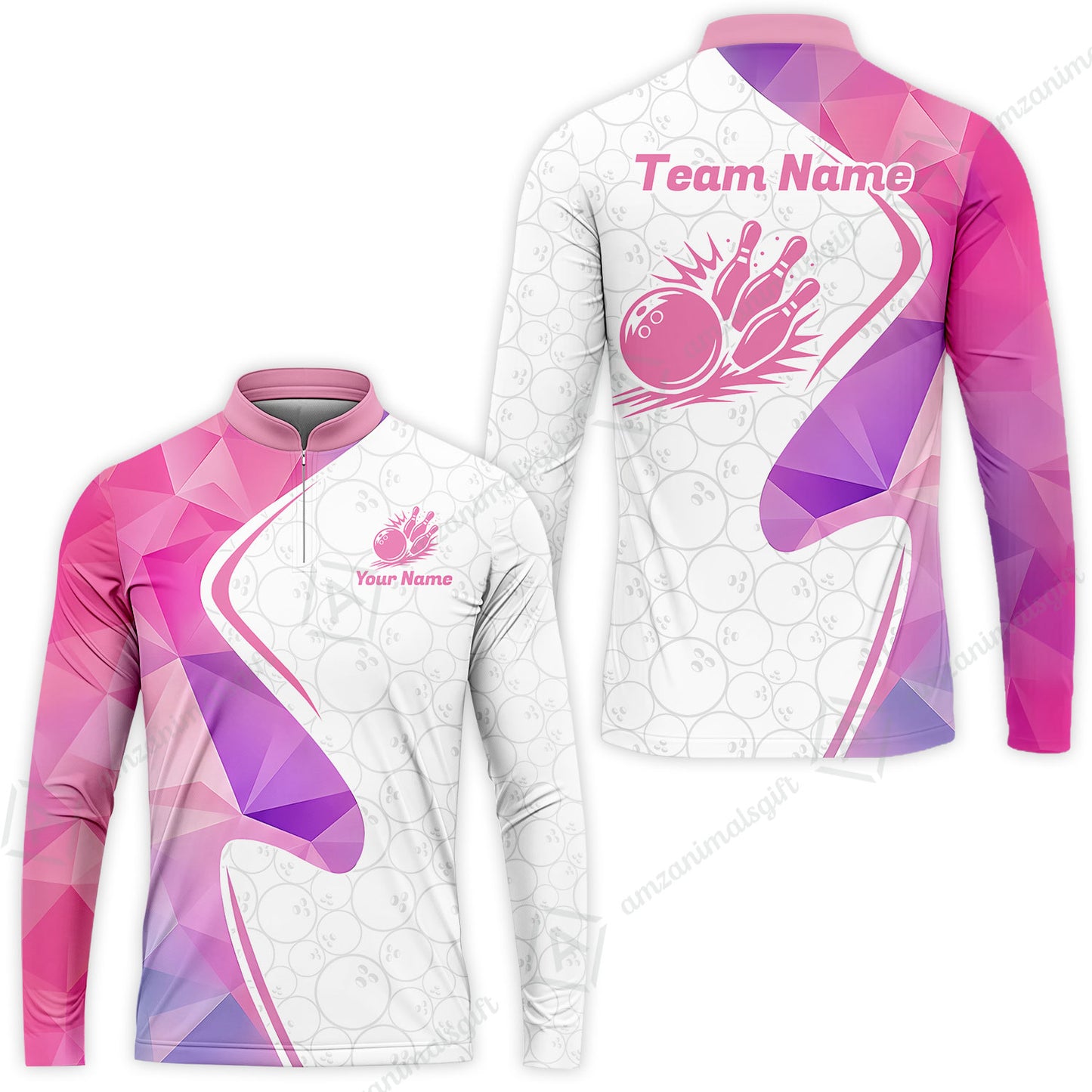 Custom Bowling Jersey Polo Shirt, Polygon Pink Color Purple, Custom Bowling Jersey Team Shirt For Players With Name and Team Name