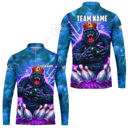 Custom Bowling Jersey Polo Shirt, King Gorilla Holding Bowling Ball, Custom Bowling Jersey Team Shirt For Players With Name & Team Name