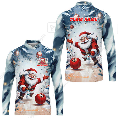 Custom Funny Santa Playing Bowling Team Jerseys Polo Shirts, Christmas Bowling uniforms - Bowling Polo Personalized Name And Team Name