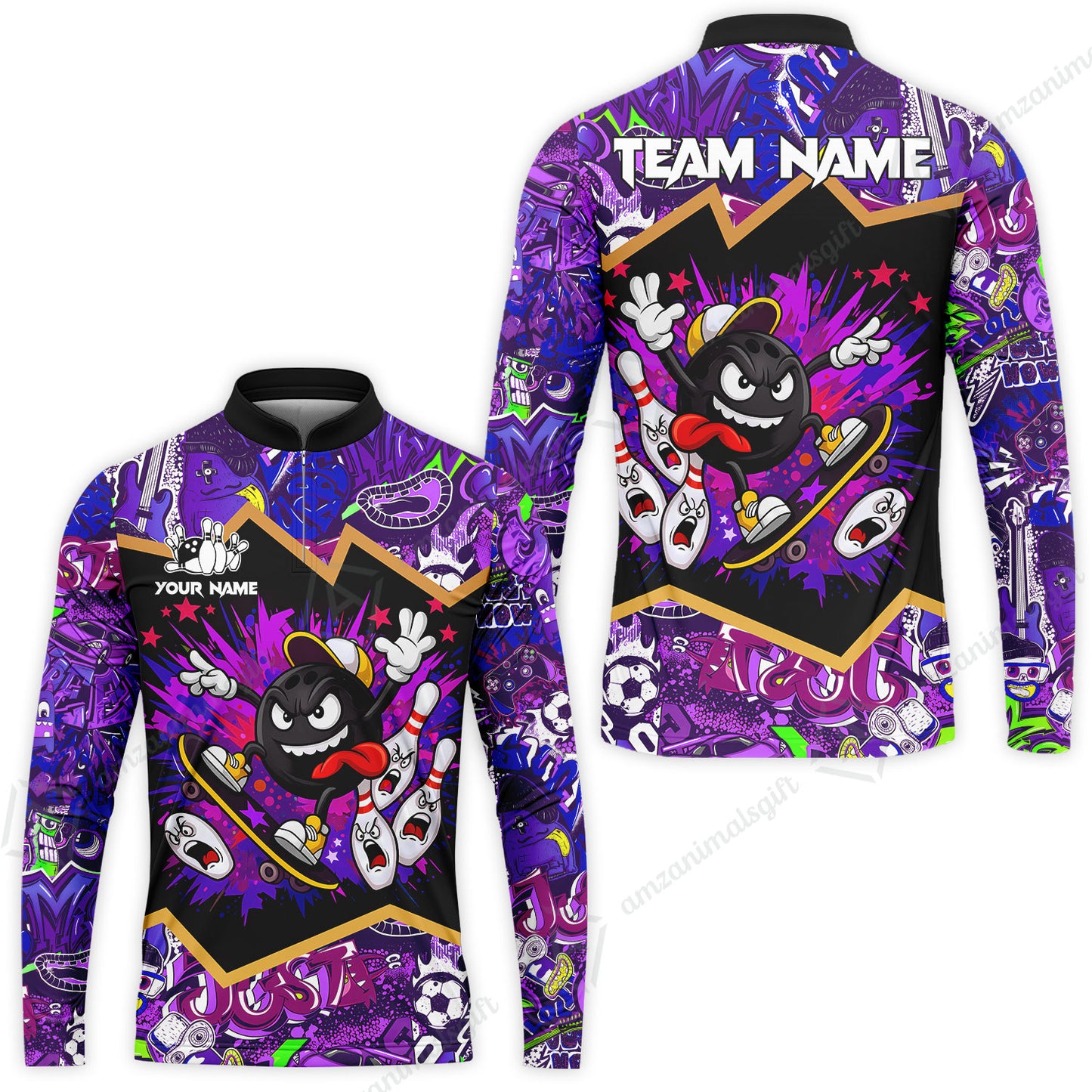 Customized Bowling Unisex Polo Shirt, Skater Bowling Ball Attack, Bowling Uniform, Personalized Name And Team Name