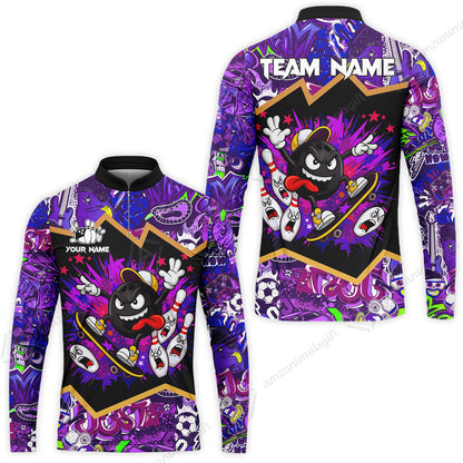 Customized Bowling Unisex Polo Shirt, Skater Bowling Ball Attack, Bowling Uniform, Personalized Name And Team Name