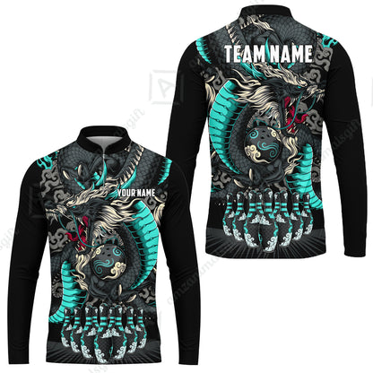 Custom Bowling Jersey Polo Shirt, Oriental Jade Dragon & Classic Clouds, Custom Bowling Jersey Team Shirt For Players With Name & Team Name
