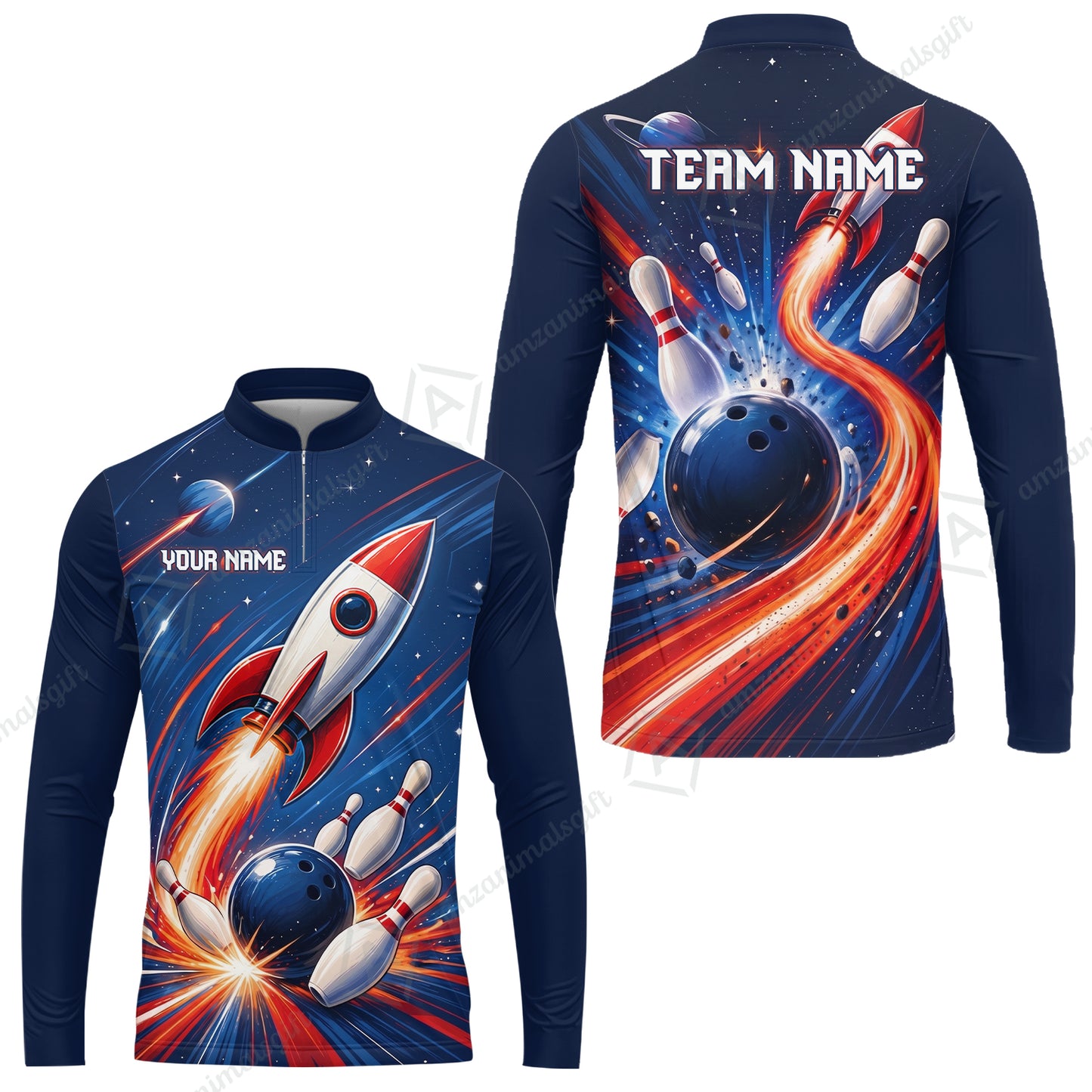 Custom Bowling Jersey Polo Shirt, Bowling Strike Rocket, Custom Bowling Jersey Team Shirt For Players With Name and Team Name
