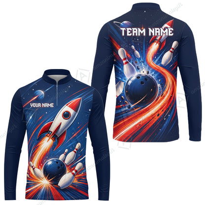 Custom Bowling Jersey Polo Shirt, Bowling Strike Rocket, Custom Bowling Jersey Team Shirt For Players With Name and Team Name