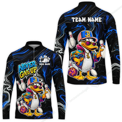 Custom Bowling Jersey Polo Shirt, Duck Never Give Up, Custom Bowling Jersey Team Shirt For Players With Name & Team Name