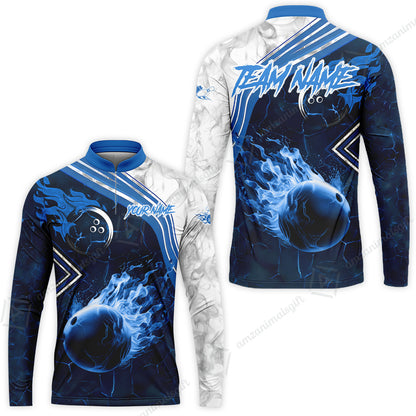 Customized Bowling Unisex Polo Shirt, Fire & Smoke Bowling Ball, Bowling Uniform - Personalized Name And Team Name