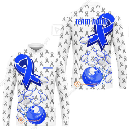 Custom Bowling Team Uniform Shirts, Blue Ribbon & Bowling Pins Strike Graphic Shirt, Personalized Team & Player Jersey
