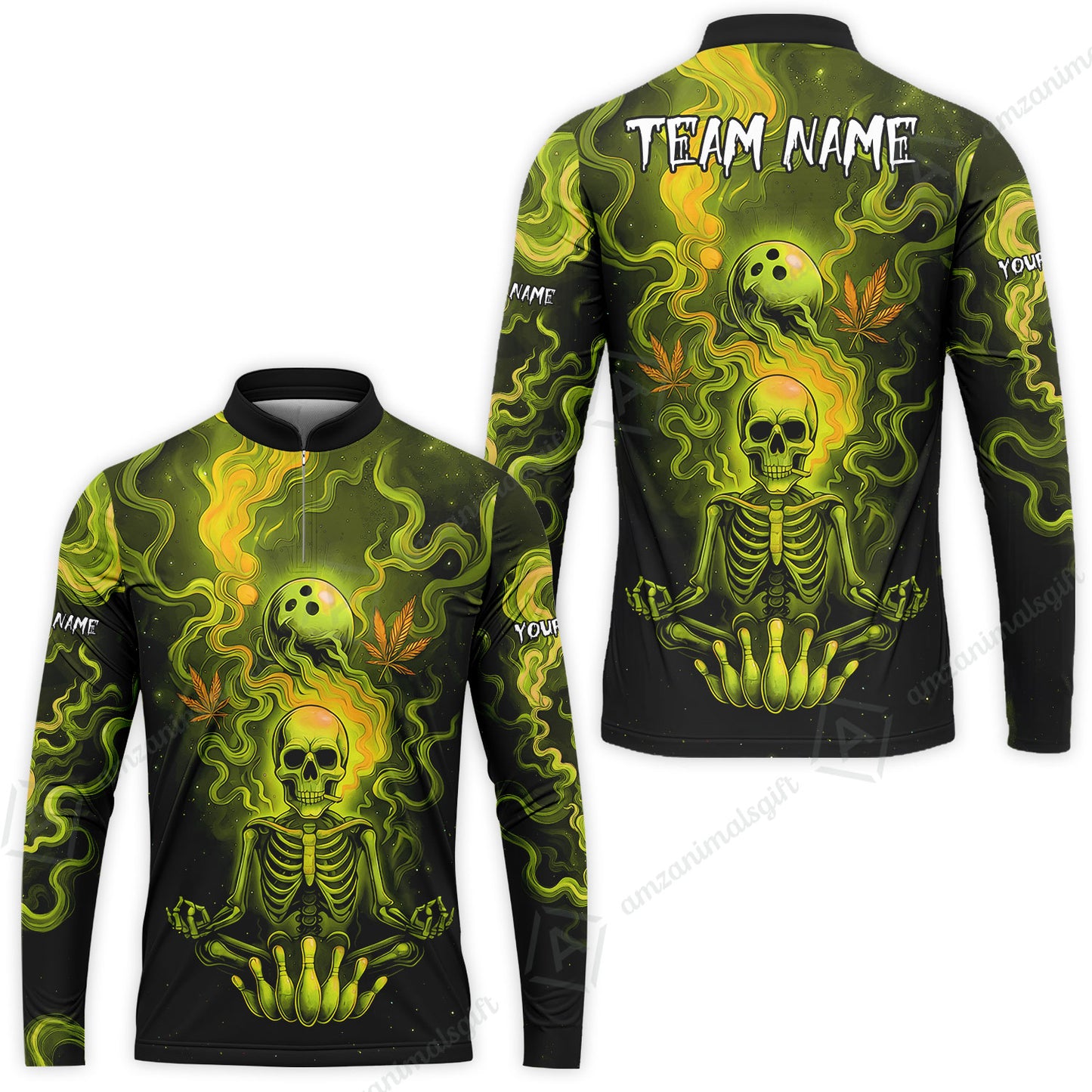 Custom Bowling Team Unisex Polo Shirt, Neon Skull CNB Bowling Custom Shirt Featuring Personalized Name and Team Name