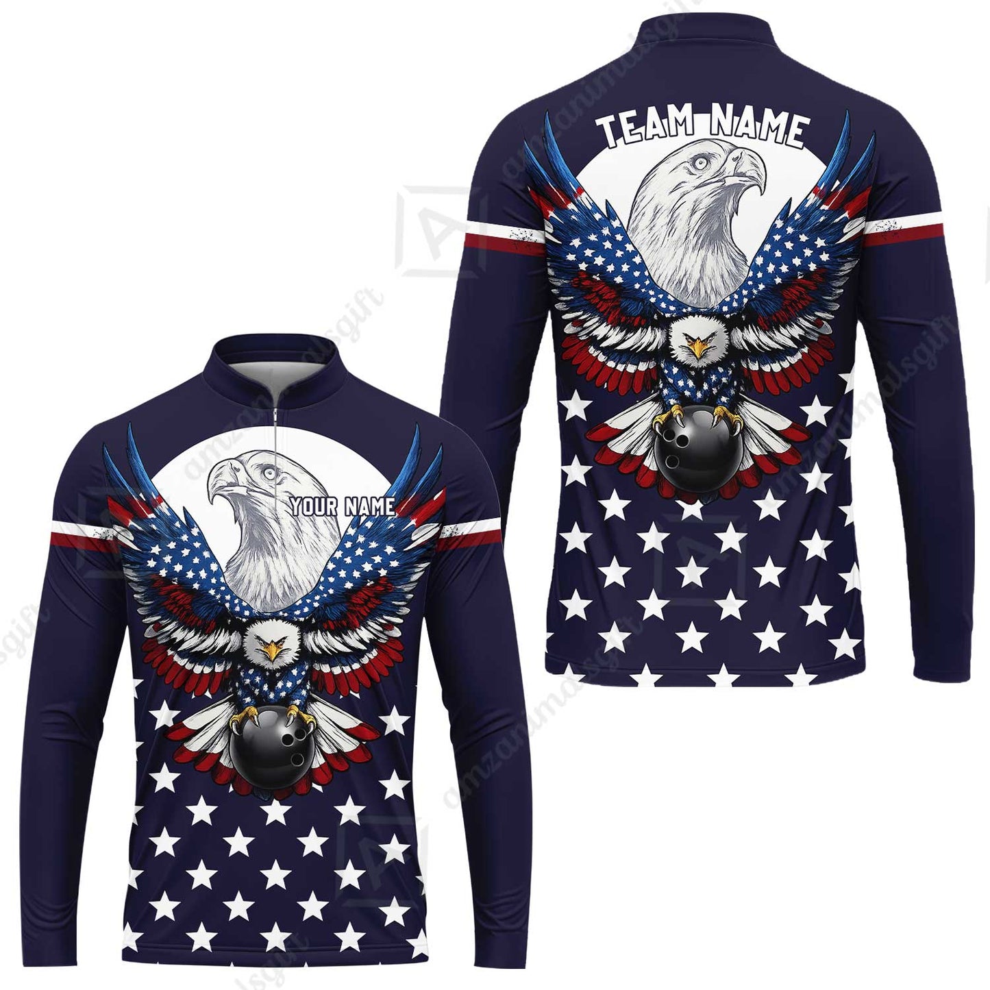 Custom Bowling Jersey Polo, Eagle American Flag, Custom Bowling Jersey Team Shirt For Players With Name & Team Name