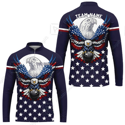 Custom Bowling Jersey Polo, Eagle American Flag, Custom Bowling Jersey Team Shirt For Players With Name & Team Name