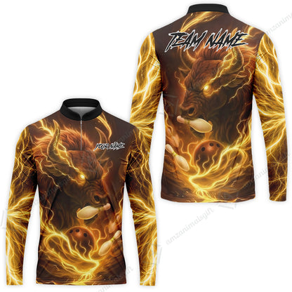 Custom Bowling Jersey Polo Shirt, Charging Bull Bowling Custom Bowling Jersey Team Shirt For Players With Name & Team Name