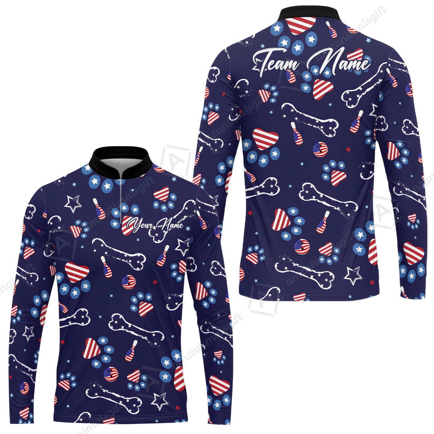 Custom Bowling Jersey Polo Shirt, US Dog Footprint, Personalize Name and Team Name