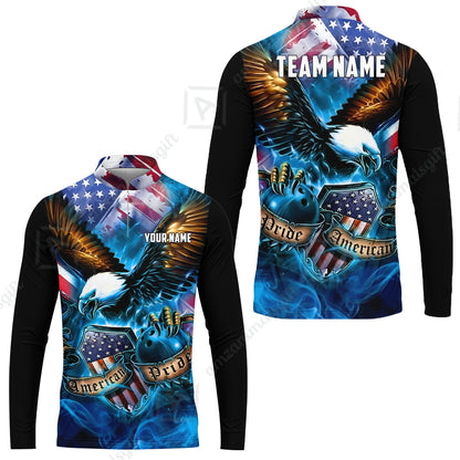 Custom Bowling Jersey Polo Shirt, American Pride Eagle, Personalized Name & Team Name