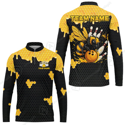 Custom Bowling Jersey Polo Shirt, Golden Honeycomb Hornet, Custom Bowling Jersey Team Shirt For Players With Name and Team Name