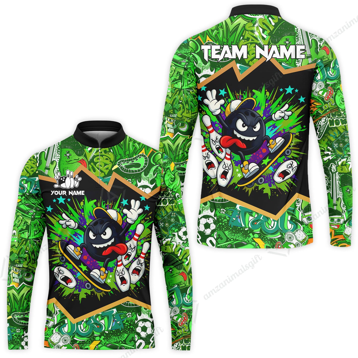 Customized Bowling Unisex Polo Shirt, Skater Bowling Ball Attack, Bowling Uniform, Personalized Name And Team Name