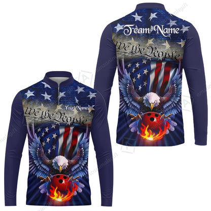 Custom Bowling Jersey Polo Shirt, Flaming Bowling Ball Eagle Custom Bowling Jersey Team Shirt For Players With Name & Team Name