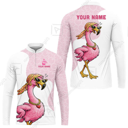 Custom Bowling Women Polo Shirt, Swag Flamingo Bowling Custom Bowling Polo Team Shirt For Players With Name & Team Name