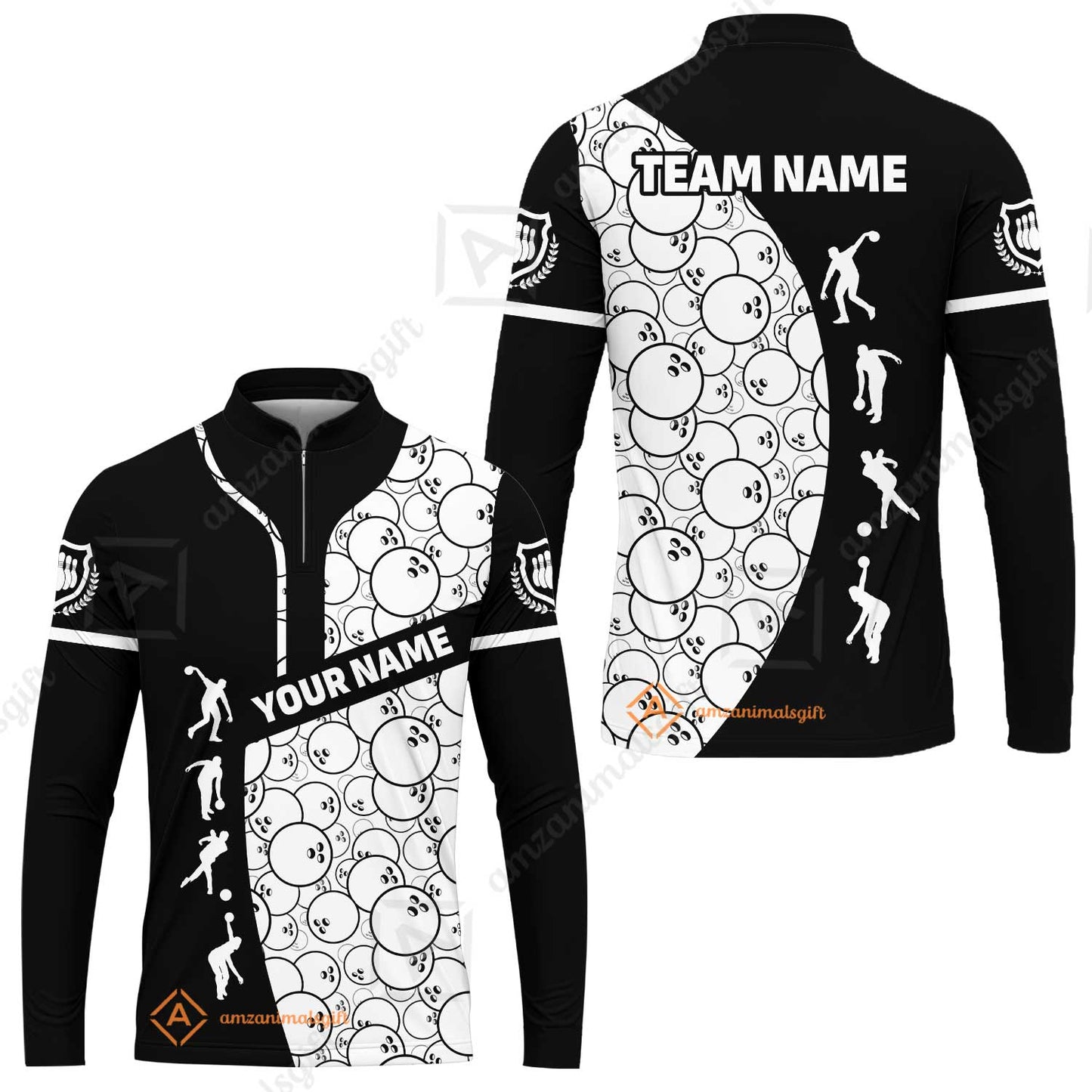 Custom Bowling Team Jerseys Polo Shirts, Bowling Pattern uniforms Ball & Pins Personalized Bowling Name And Team Name