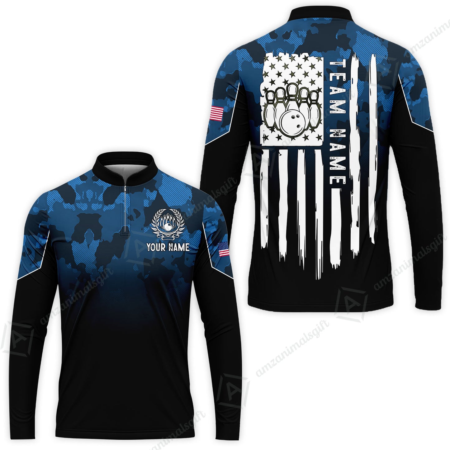 Custom Bowling Jersey Polo Shirt, Tactical Camo Patriotic Flag, Custom Bowling Jersey Team Shirt For Players With Name and Team Name