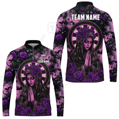 Custom Darts Jersey Polo Shirt, Gothic Madonna And Blue Rose, Custom Dart Jersey Team Shirt For Players With Name & Team Name