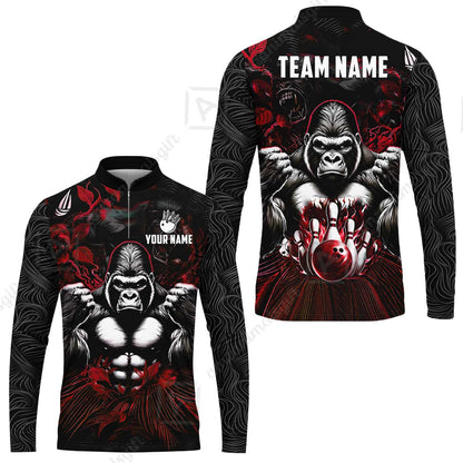 Custom Bowling Jersey Polo Shirt, Furious Gorilla Mascot, Custom Bowling Jersey Team Shirt For Players With Name & Team Name