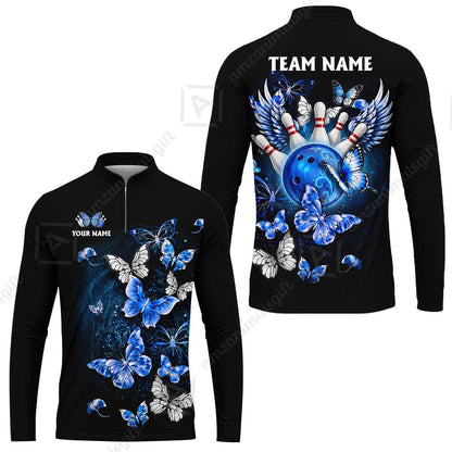 Custom Bowling Jersey Polo Shirt, Dreamy Nebula & Angelic Butterflies, Personalize Name and Team Name