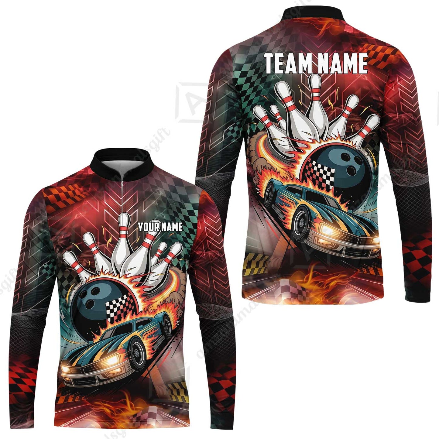 Custom Bowling Jersey Polo Shirt, Bowling Thunder Racing, Custom Bowling Jersey Team Shirt For Players With Name and Team Name