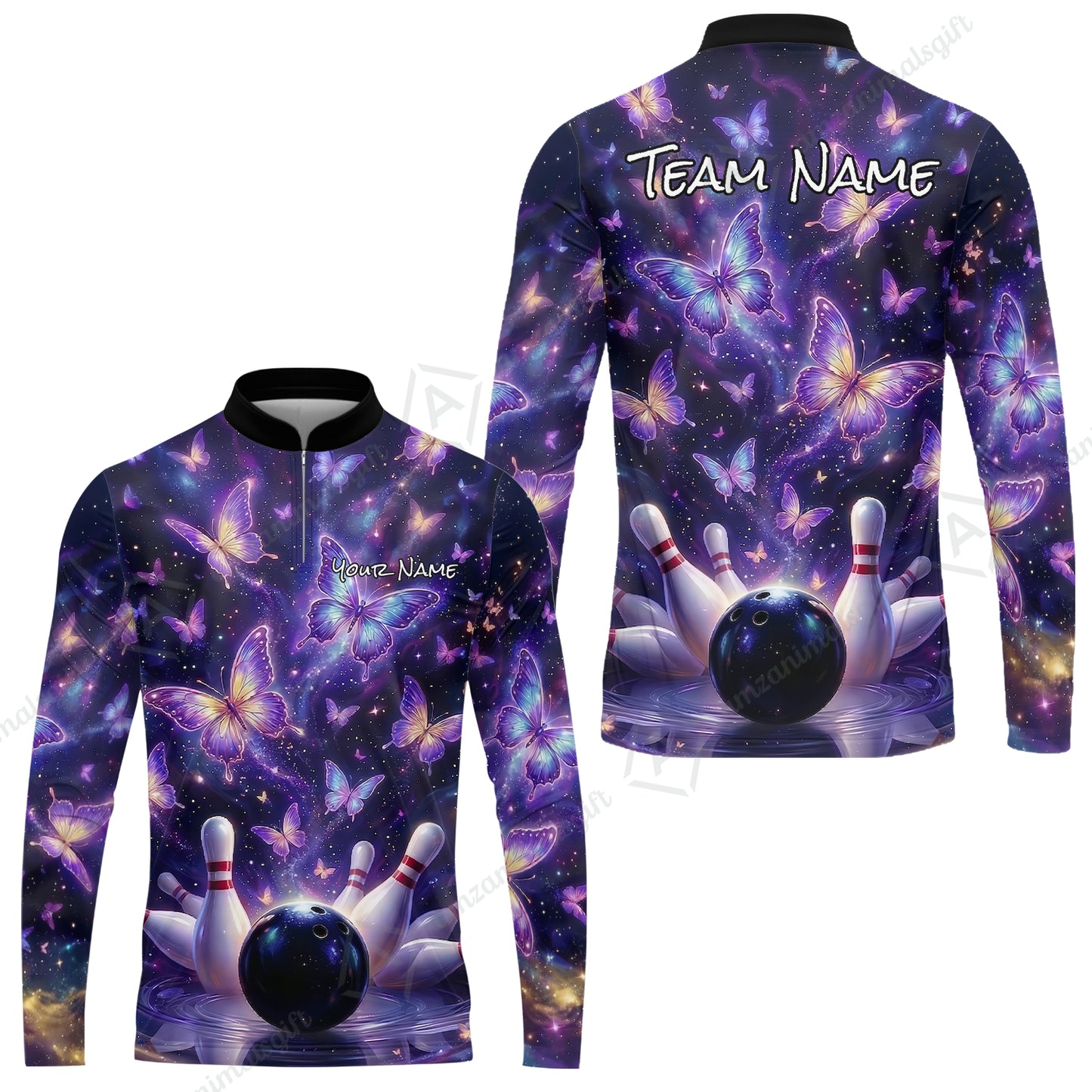 Custom Bowling Jersey Polo Shirt, Galaxy Butterfly Aesthetic Bowling, Custom Bowling Jersey Team Shirt For Players With Name & Team Name