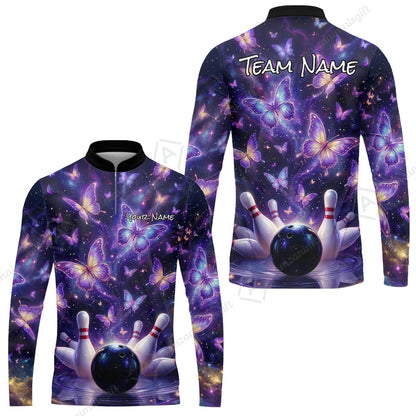 Custom Bowling Jersey Polo Shirt, Galaxy Butterfly Aesthetic Bowling, Custom Bowling Jersey Team Shirt For Players With Name & Team Name