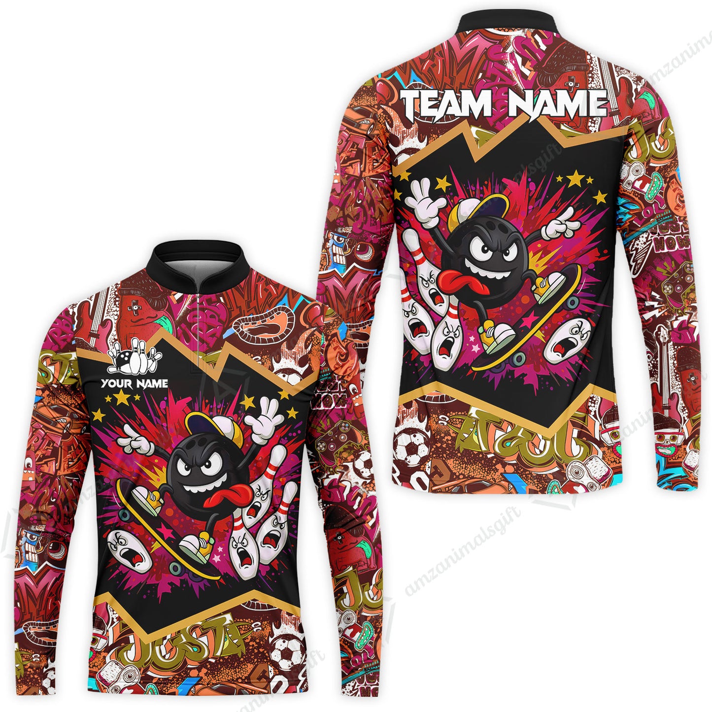 Customized Bowling Unisex Polo Shirt, Skater Bowling Ball Attack, Bowling Uniform, Personalized Name And Team Name