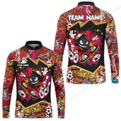 Customized Bowling Unisex Polo Shirt, Skater Bowling Ball Attack, Bowling Uniform, Personalized Name And Team Name