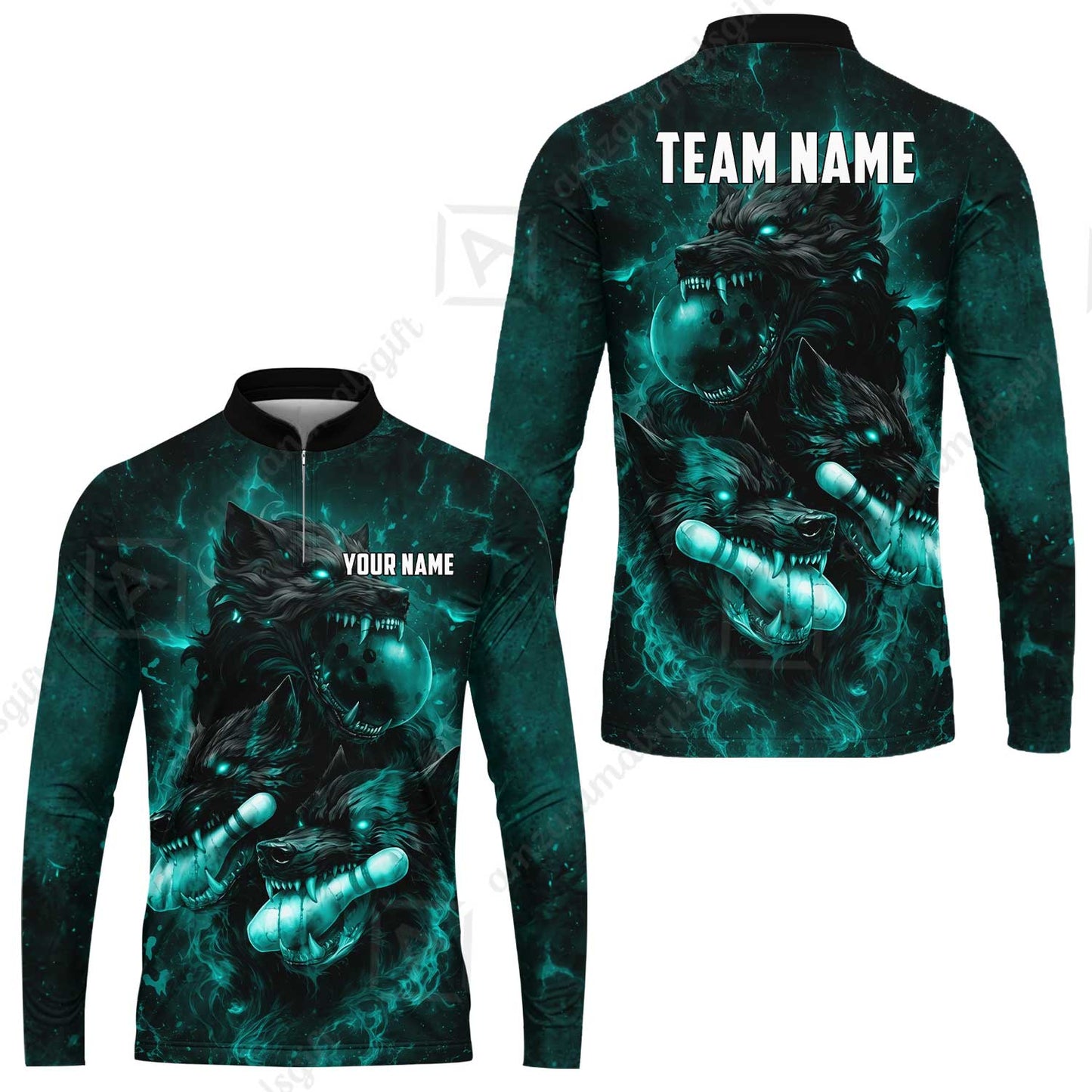 Custom Bowling Jersey Polo Shirt, Dark Fantasy Hellfire Werewolf, Custom Bowling Jersey Team Shirt For Players With Name & Team Name