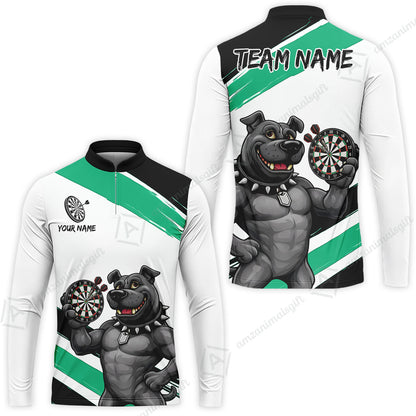 Custom Darts Jersey Polo Shirt, Pitbull Hold Dart Board, Custom Dart Jersey Team Shirt For Players With Name & Team Name