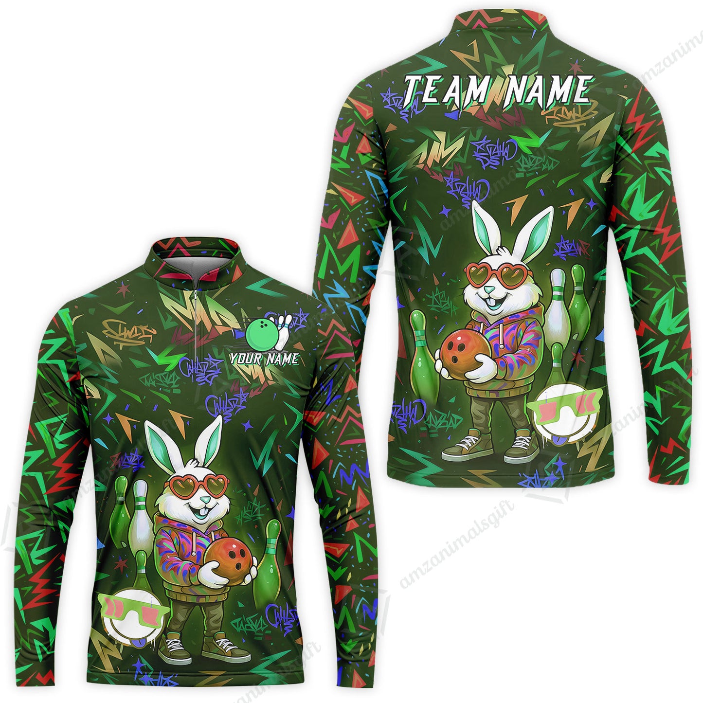 Custom Hip Hop Rabbit Bowling Jersey Polo Shirt, Custom Hip Hop Rabbit Bowling Jersey Team Shirt For Players With Name & Team Name