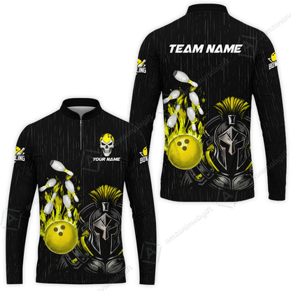 Custom Bowling Jersey Polo Shirt, Fire Bowling Knight Rain Skull Logo, Personalize Name & Team Name