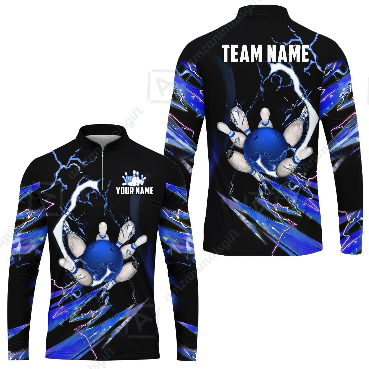 Custom Bowling Jersey Polo Shirt, Electric Strike & Neon Plasma, Custom Bowling Jersey Team Shirt For Players With Name & Team Name