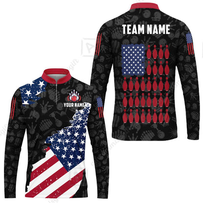 Custom Bowling Jersey Polo Shirt, Americana Patriotic Distressed Flag, Custom Bowling Jersey Team Shirt For Players With Name and Team Name