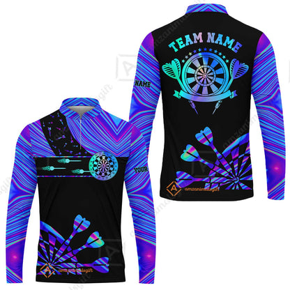 Customized Darts Polo Shirt, Neon Dartboard Darts Team Style Stand Collar Quater-Zip, Perfect Outfit Jersey for Darts Players