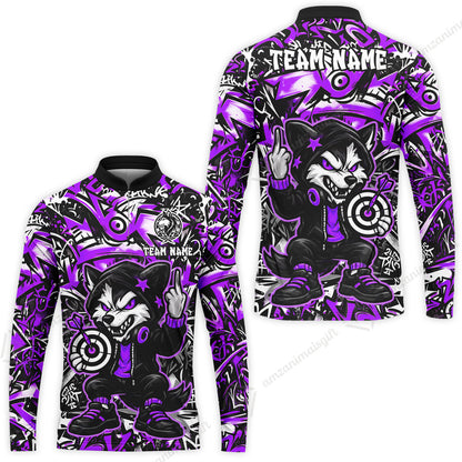 Customized Darts Team Uniform Shirt, Cool Cartoon Wolf With Dartboard, Personalized Name And Team Name