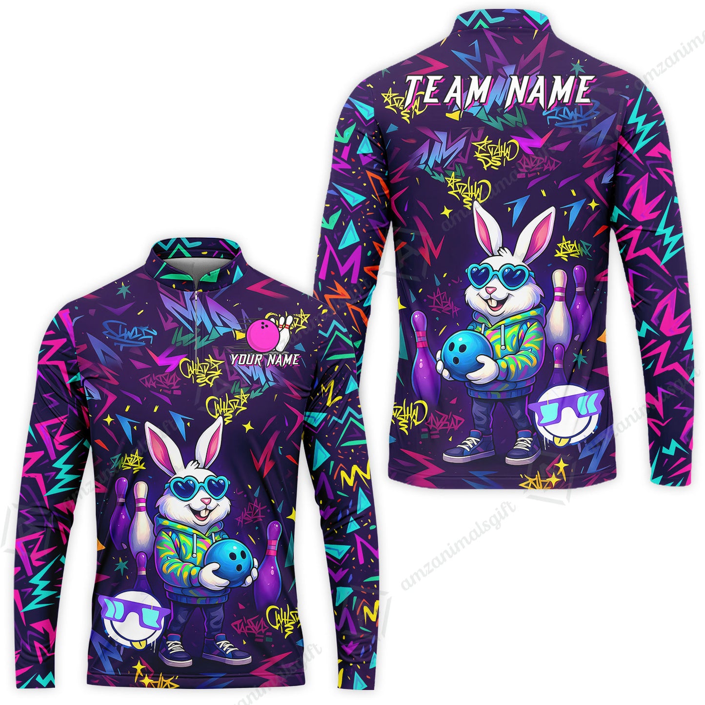 Custom Hip Hop Rabbit Bowling Jersey Polo Shirt, Custom Hip Hop Rabbit Bowling Jersey Team Shirt For Players With Name & Team Name