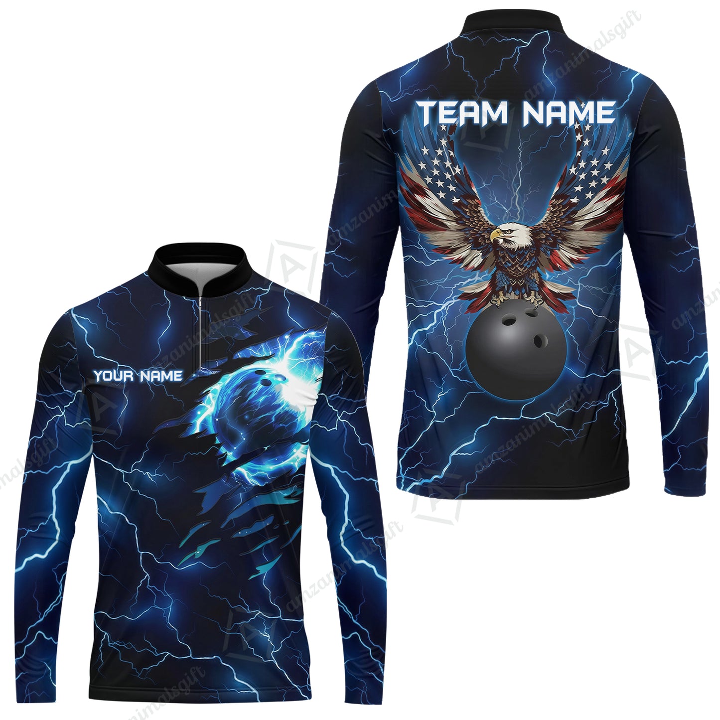 Custom Bowling Jersey Polo Shirt, Patriotic Bald Eagle Bowling, Custom Bowling Jersey Team Shirt For Players With Name & Team Name