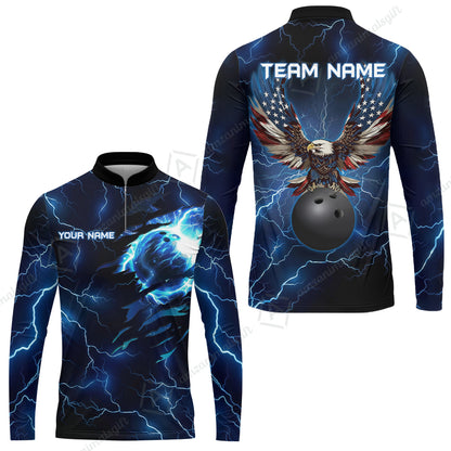 Custom Bowling Jersey Polo Shirt, Patriotic Bald Eagle Bowling, Custom Bowling Jersey Team Shirt For Players With Name & Team Name