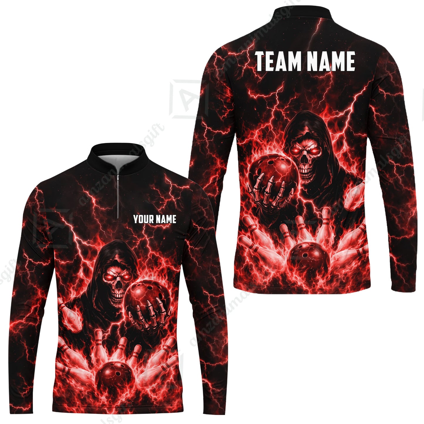 Custom Bowling Jersey Polo Shirt, Lightning Grim Reaper, Custom Bowling Jersey Team Shirt For Players With Name & Team Name