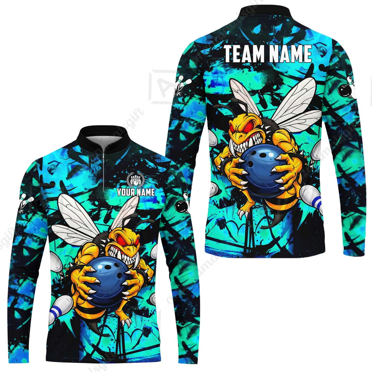 Custom Bowling Jersey Polo Shirt, The Wild Wasp Strike, Custom Bowling Jersey Team Shirt For Players With Name & Team Name