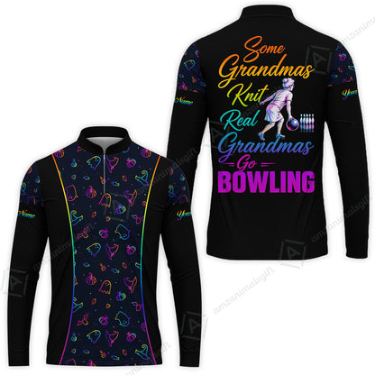 Custom Bowling Jersey Polo Shirt, Some Grandmas Bowl Real Grandmas Play Bowling Halloween Rainbow Pattern, Personalized Name And Team Name