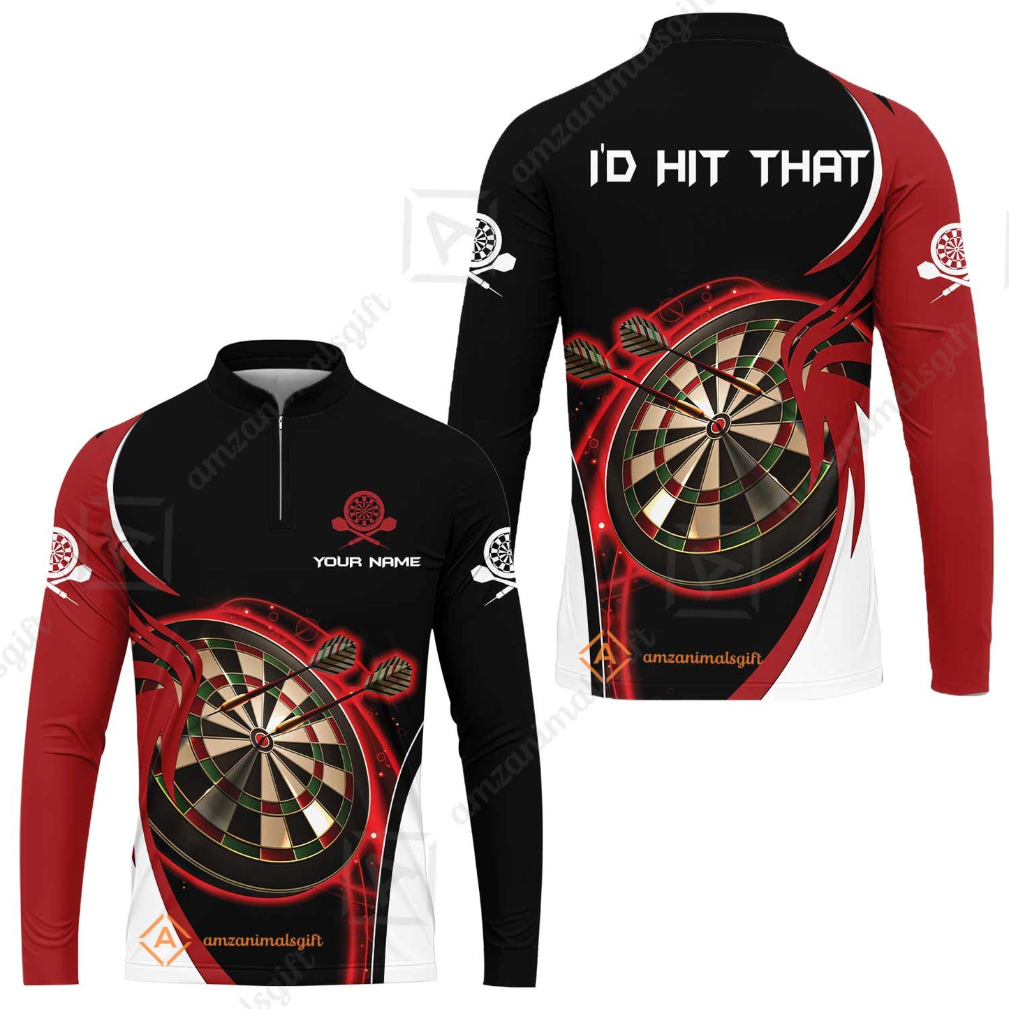Personalised Darts Men Polo Shirts, I'D Hit That Darts Red Black Background Custom Name  Polo Shirts