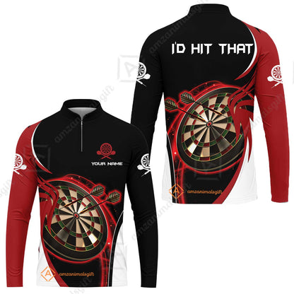 Personalised Darts Men Polo Shirts, I'D Hit That Darts Red Black Background Custom Name  Polo Shirts