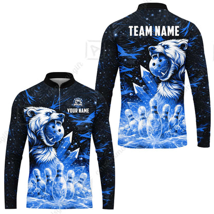 Custom Bowling Jersey Polo Shirt, Arctic Bear & Crystal Galaxy, Custom Bowling Jersey Team Shirt For Players With Name & Team Name
