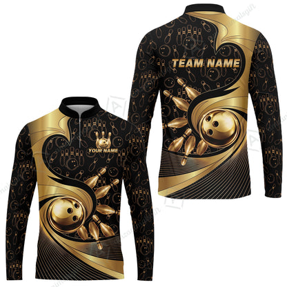 Custom Bowling Jersey Polo Shirt, Bowling Gold Swirling Pattern, Personalize Name and Team Name